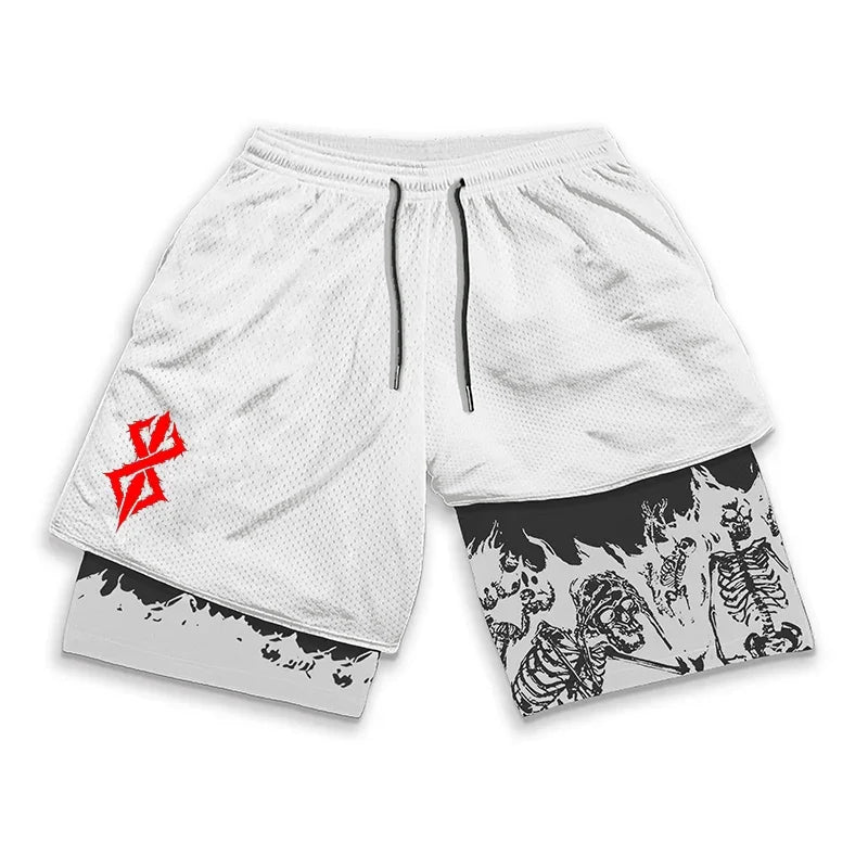HooThreads Berserk Skull Print 2 In 1 Running Shorts For Men