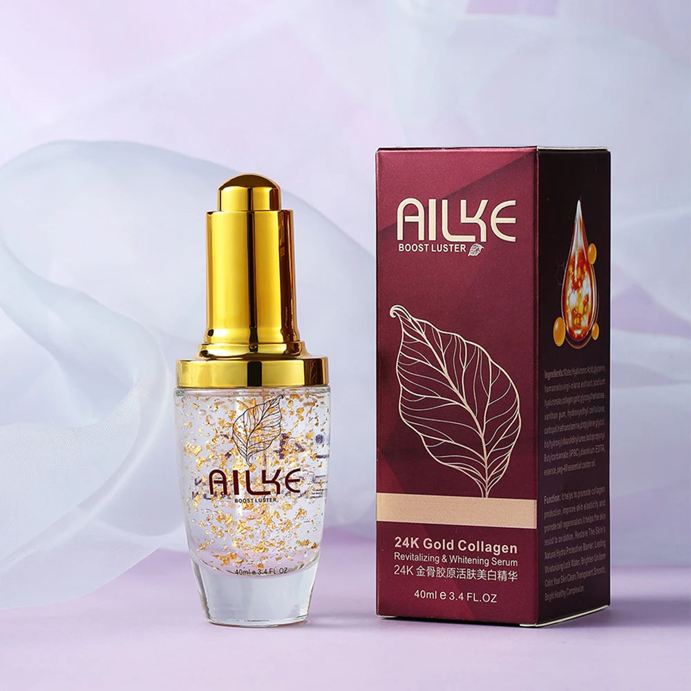 AILKE 24K Gold Facial Serum Hyaluronic Acid Whitening Moisturizing