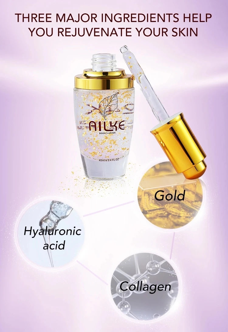 AILKE 24K Gold Facial Serum Hyaluronic Acid Whitening Moisturizing