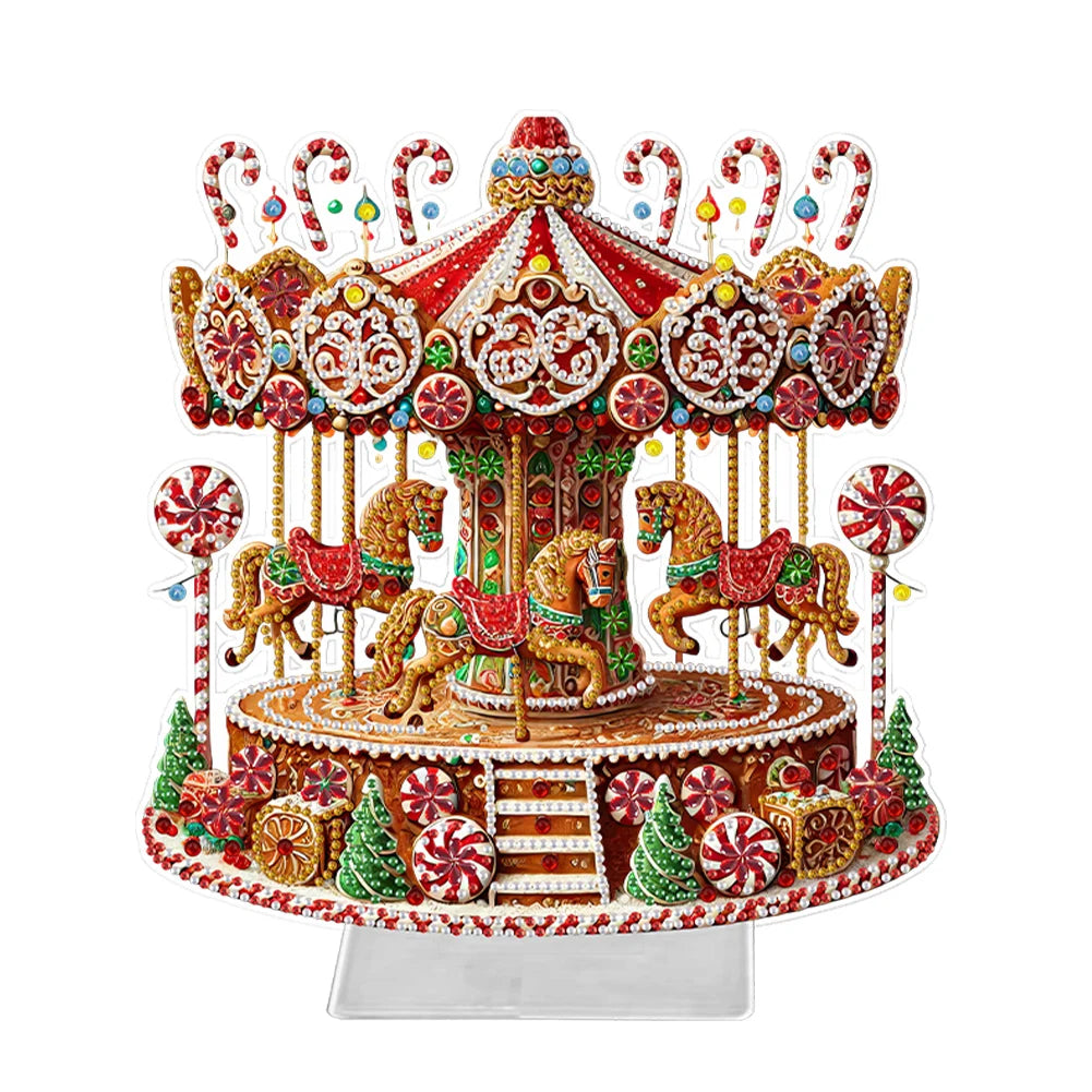 Desktop Diamond Art Kits Acrylic Christmas Merry Go Round Rhinestones Ornament