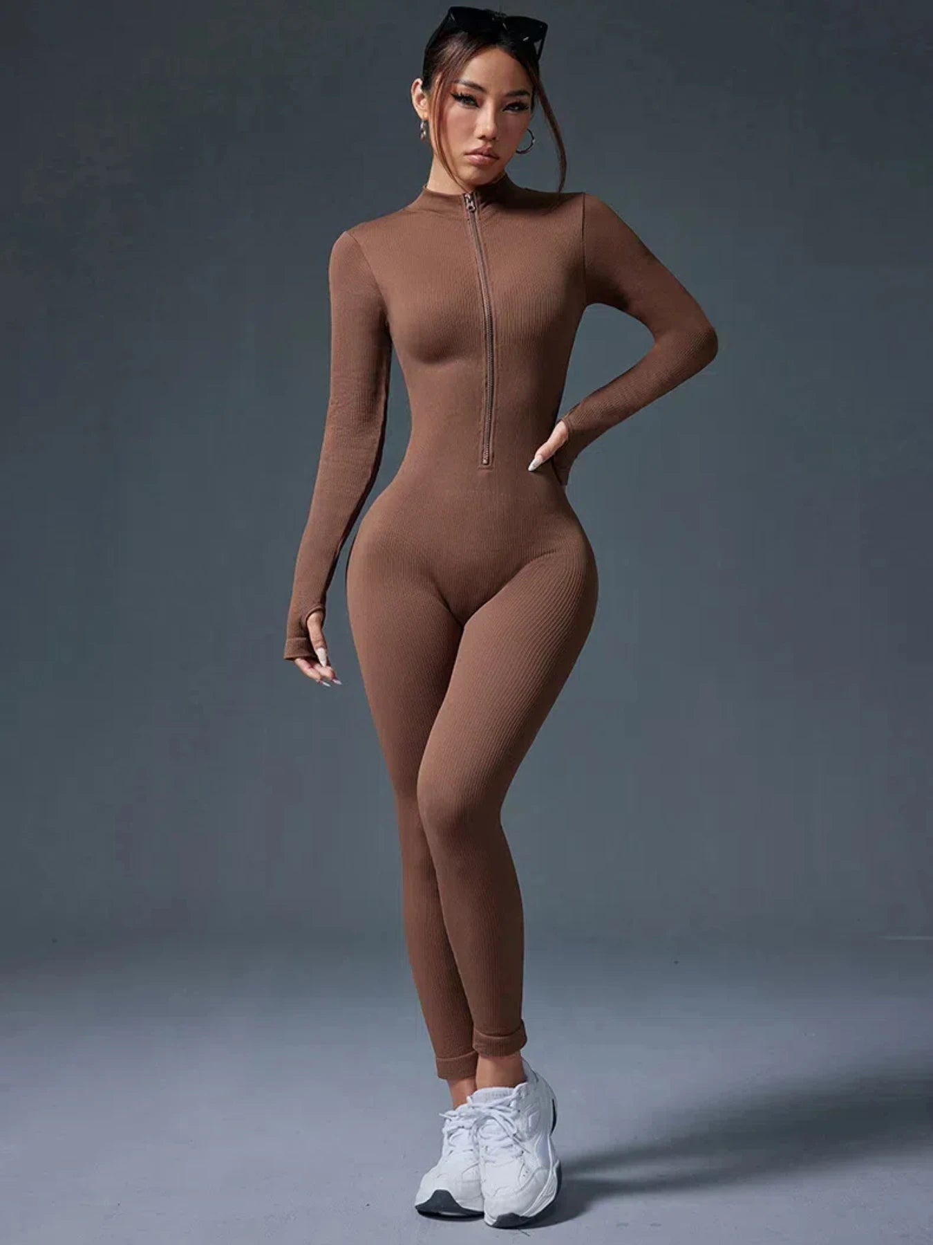 Women Half Zip Jumpsuit Activewear Set For Gym And Yoga