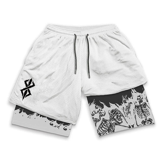 HooThreads Berserk Skull Print 2 In 1 Running Shorts For Men