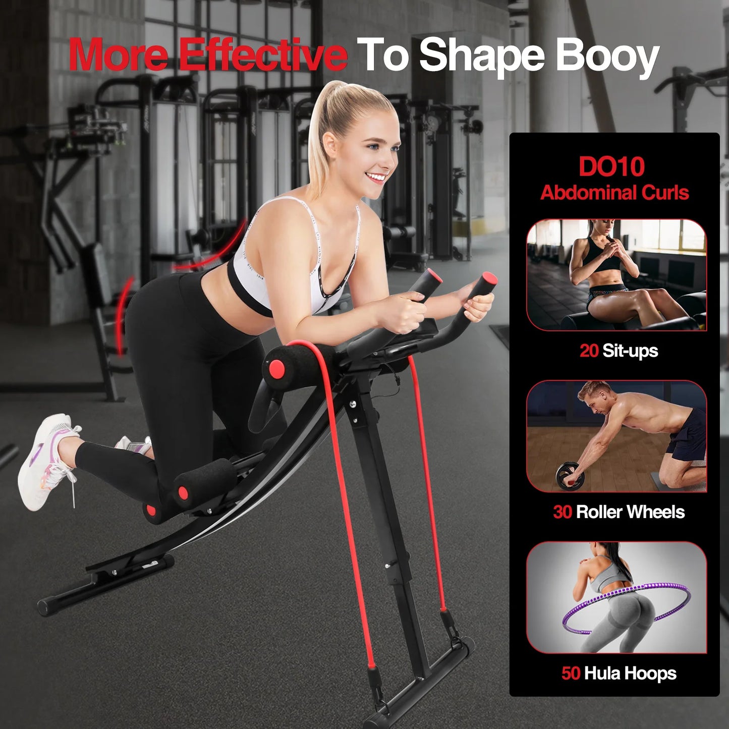 GIKPAL Foldable Ab Machine For Home Gym Abdominal Trainer LCD Display