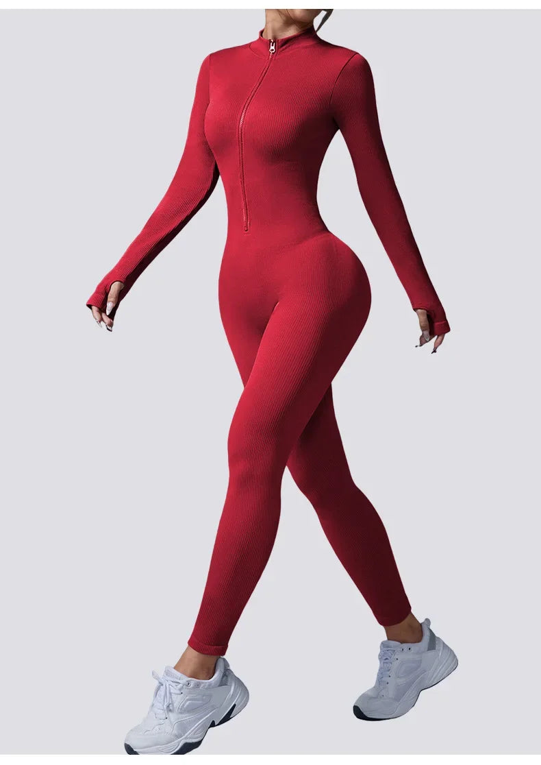 Women Half Zip Jumpsuit Activewear Set For Gym And Yoga
