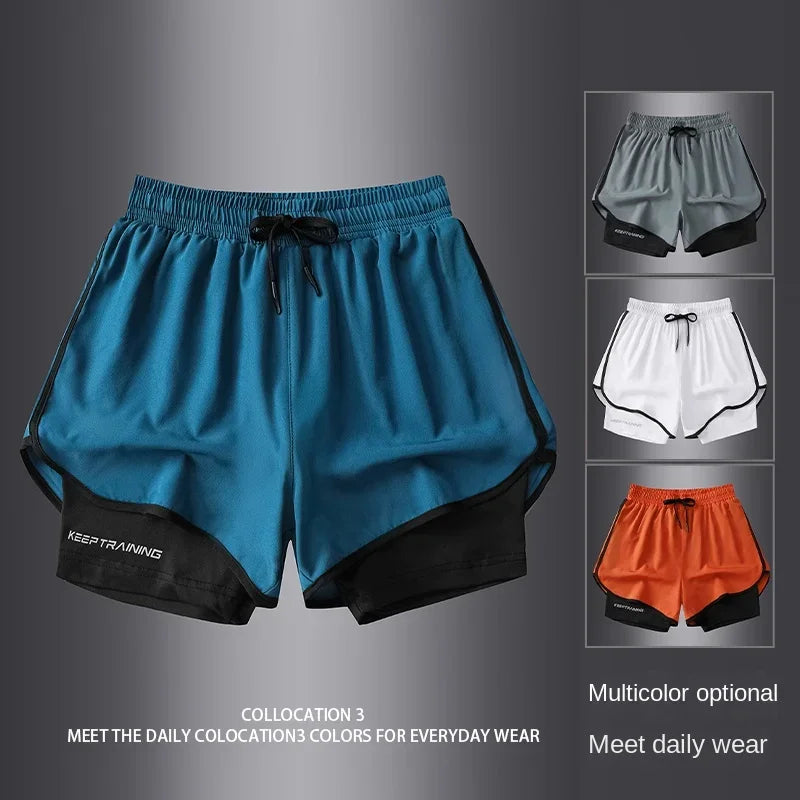 Unisex Polyester Running Shorts Double Layer Anti Glare For Sports