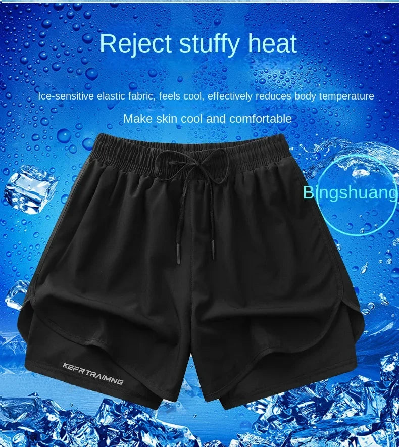 Unisex Polyester Running Shorts Double Layer Anti Glare For Sports