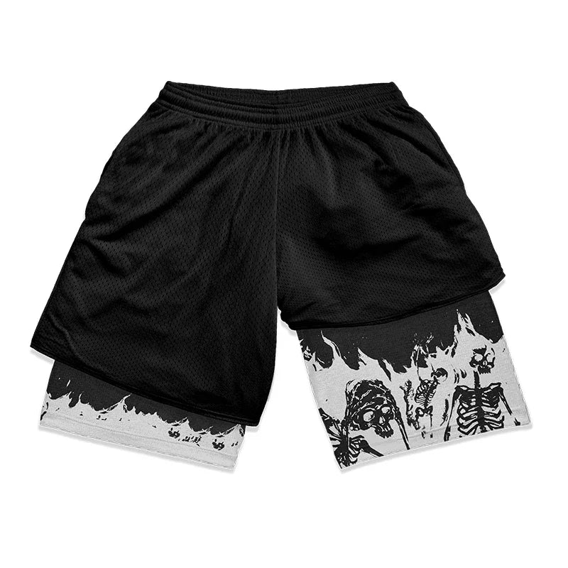 HooThreads Berserk Skull Print 2 In 1 Running Shorts For Men