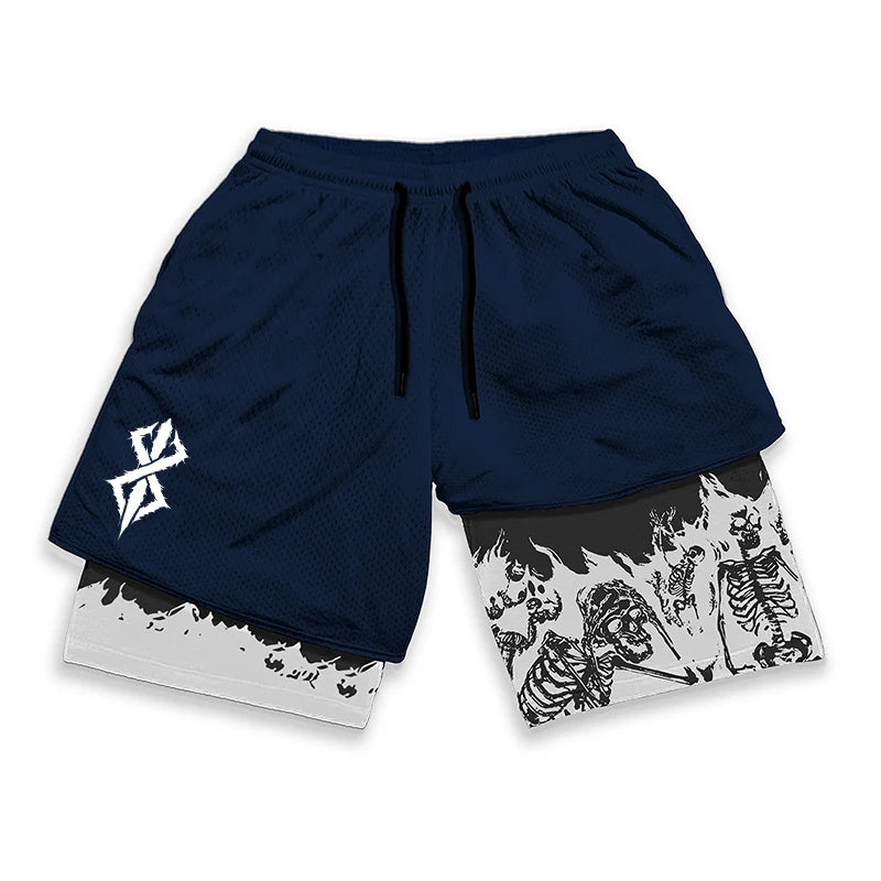 HooThreads Berserk Skull Print 2 In 1 Running Shorts For Men