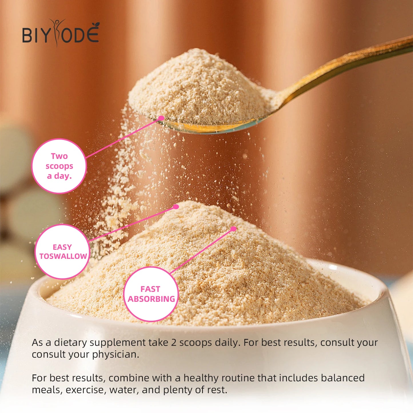 BIYODE Hydrolyzed Collagen Powder For Skin Hydration Wrinkles Hair Nails