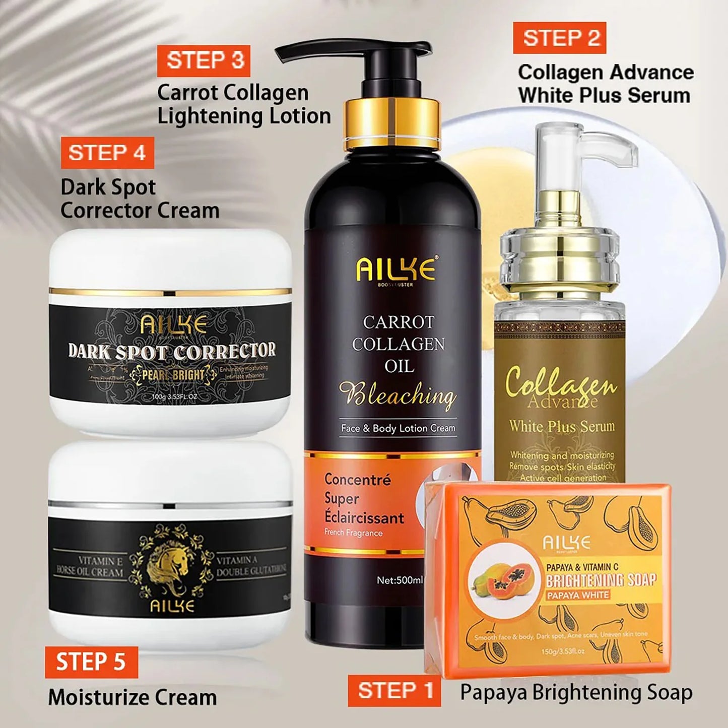 AILKE Collagen Skin Care Set for Whitening and Freckle Removal