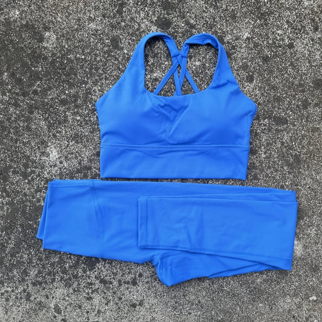 Cross Back High Impact Fitness Bra And Leggings Set