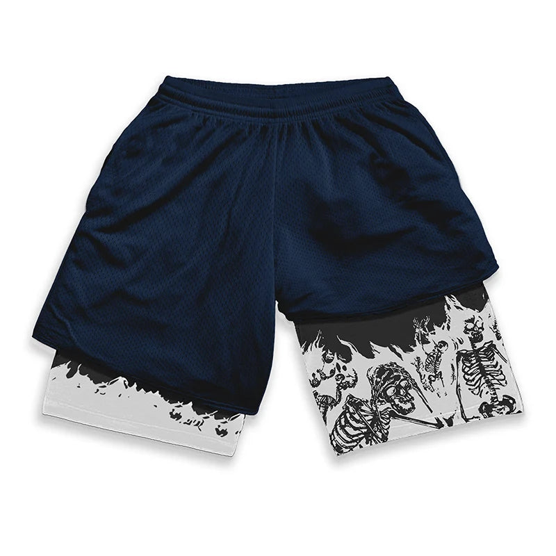 HooThreads Berserk Skull Print 2 In 1 Running Shorts For Men