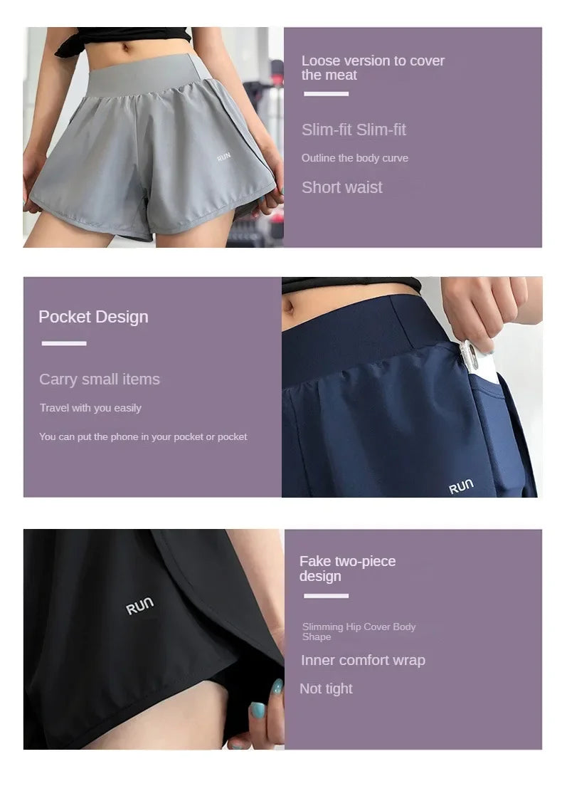 Women's Leisure Sports Breathable Slimming Yoga Shorts Two-Piece