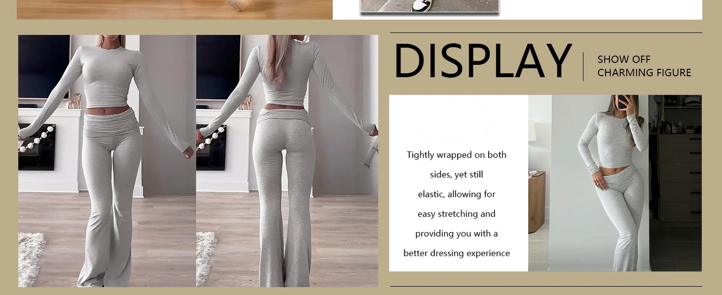 Women's Yoga Two Piece Set Long Sleeve Wide Leg Activewear