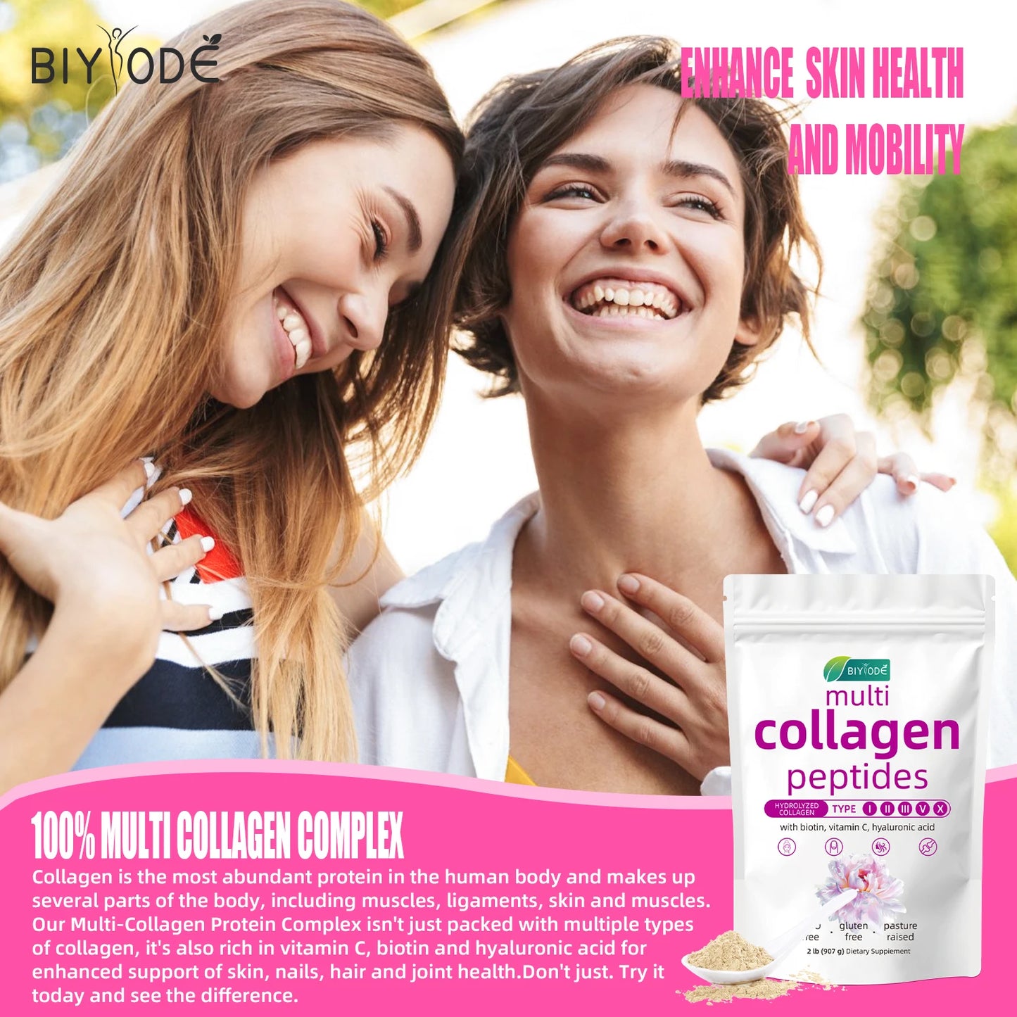 BIYODE Hydrolyzed Collagen Powder For Skin Hydration Wrinkles Hair Nails