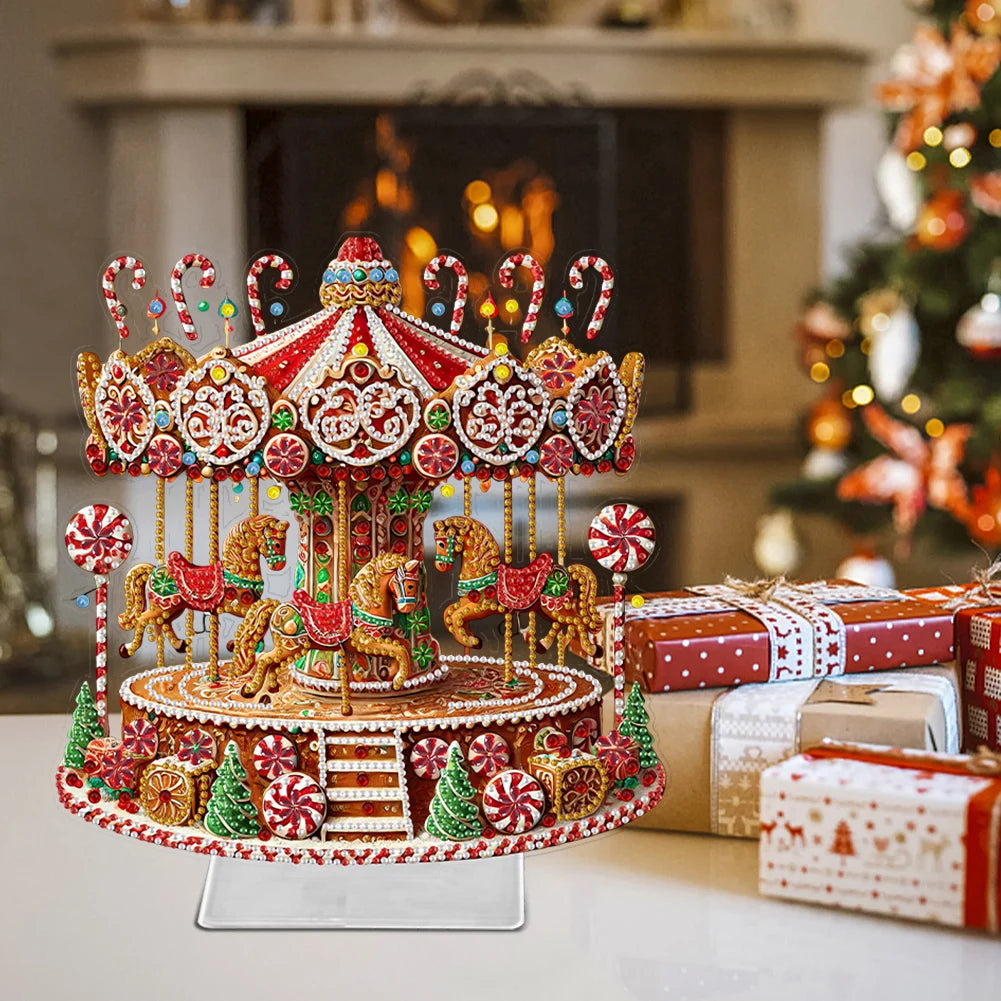Desktop Diamond Art Kits Acrylic Christmas Merry Go Round Rhinestones Ornament
