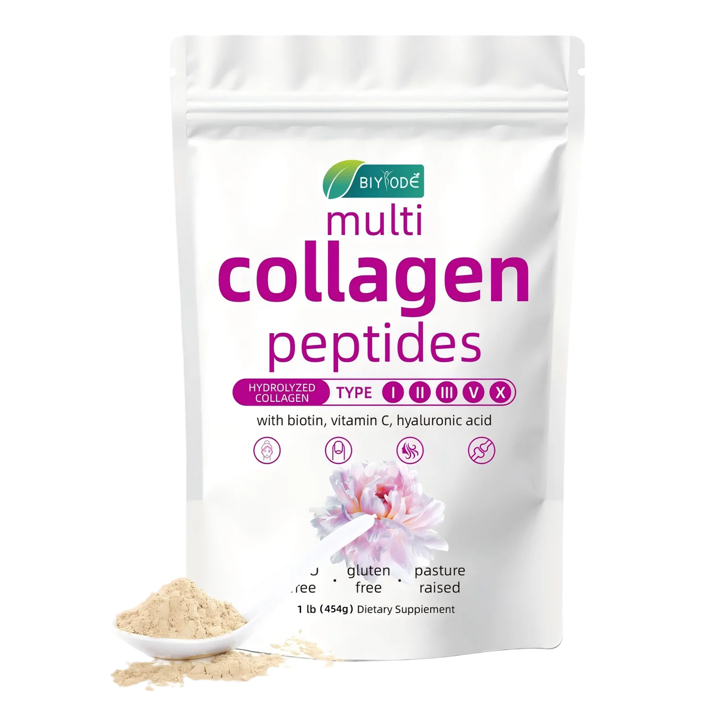 BIYODE Hydrolyzed Collagen Powder For Skin Hydration Wrinkles Hair Nails