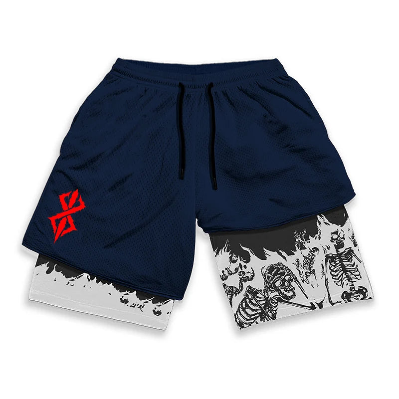 HooThreads Berserk Skull Print 2 In 1 Running Shorts For Men