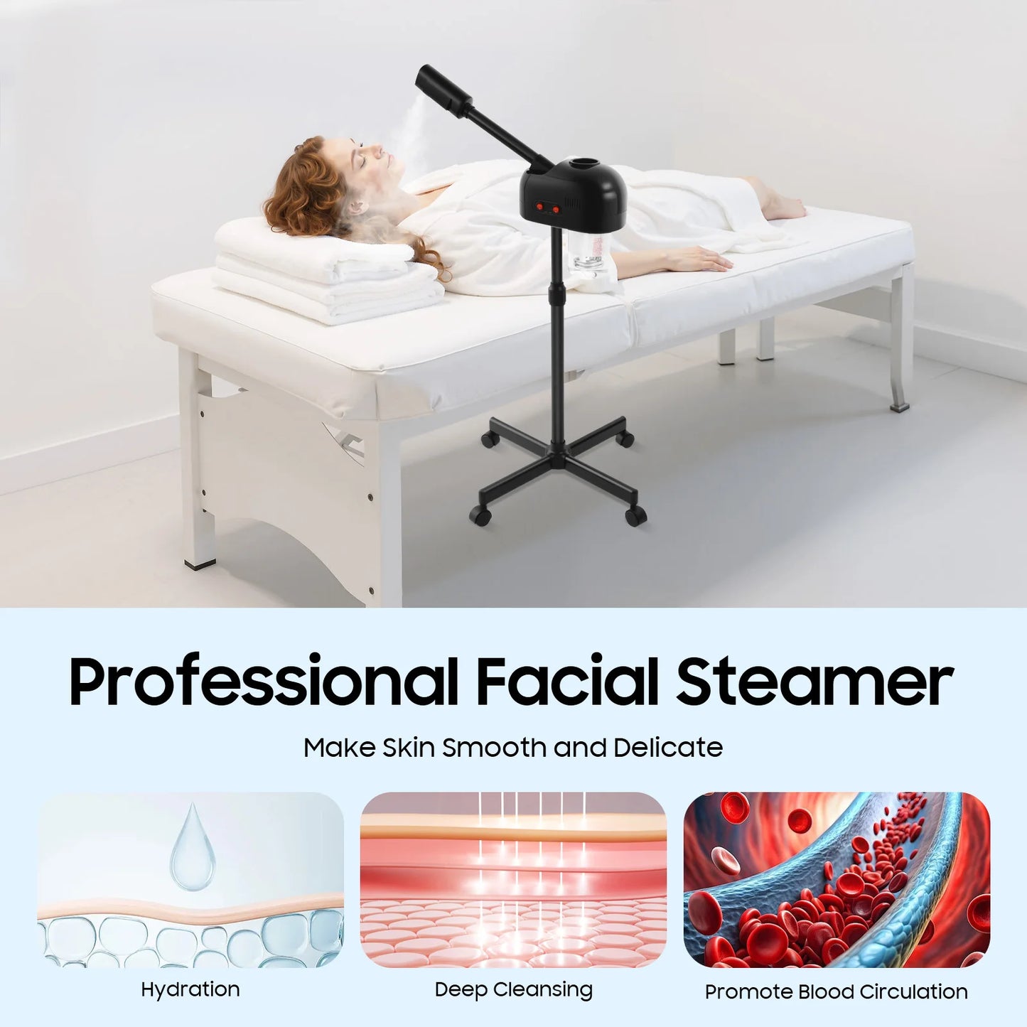 Commodity Facial Steamer 800W 110V Floor Standing Wheels Spa Salon