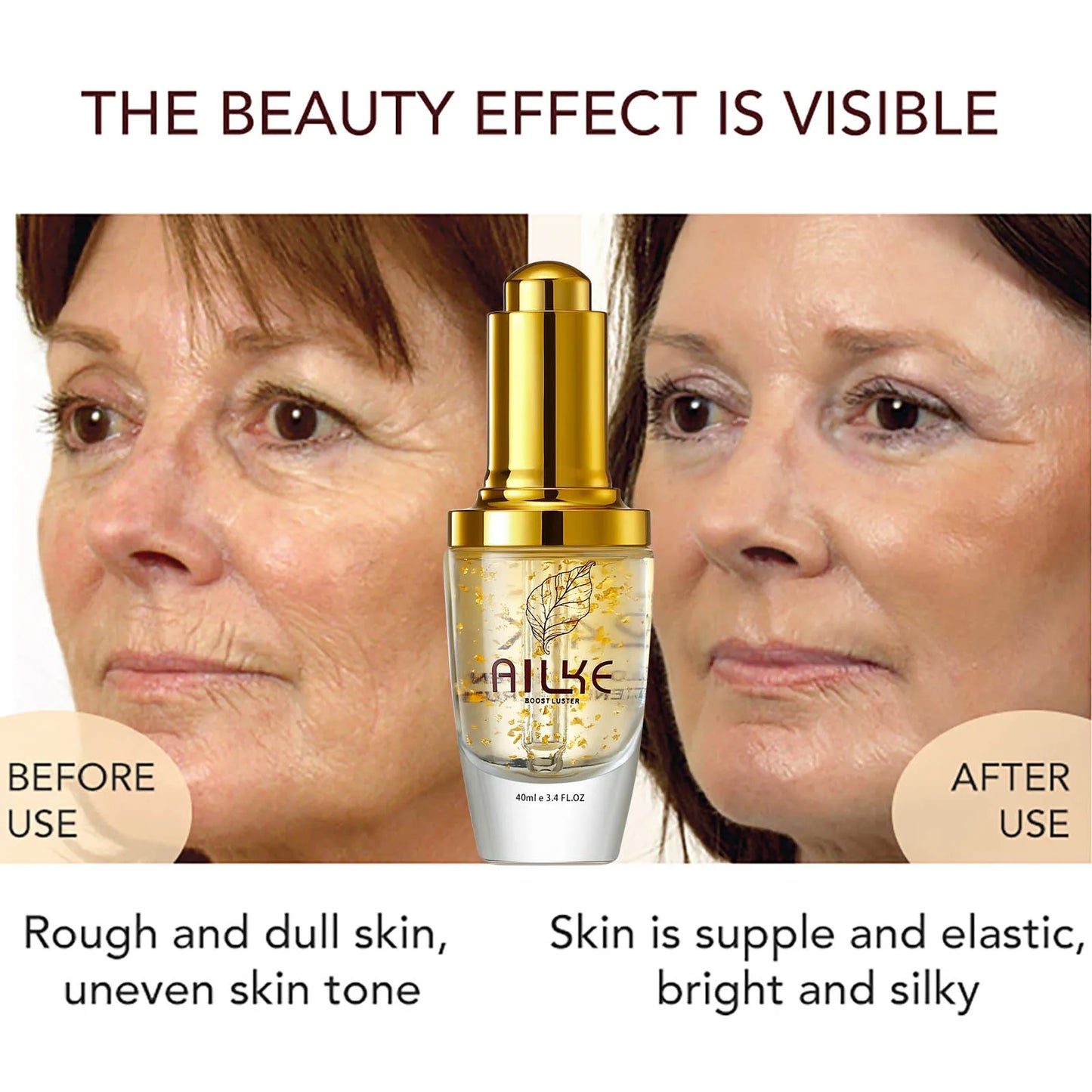 AILKE 24K Gold Facial Serum Hyaluronic Acid Whitening Moisturizing