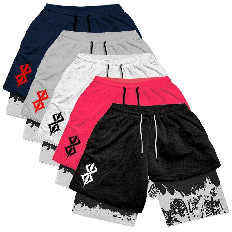 HooThreads Berserk Skull Print 2 In 1 Running Shorts For Men