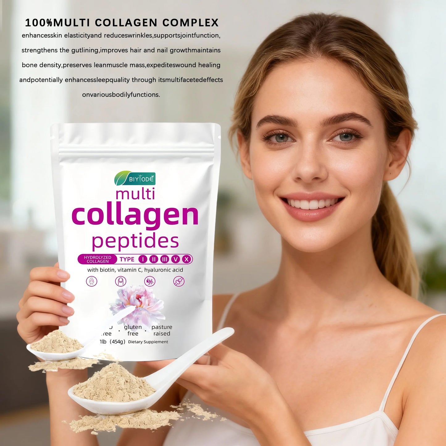 BIYODE Hydrolyzed Collagen Powder For Skin Hydration Wrinkles Hair Nails