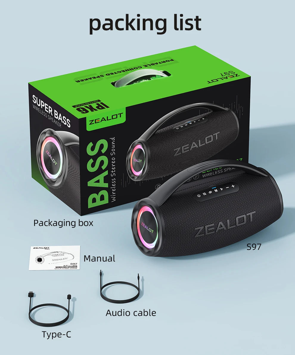 ZEALOT S97 80W Bluetooth Speaker With RGB Lights Subwoofer
