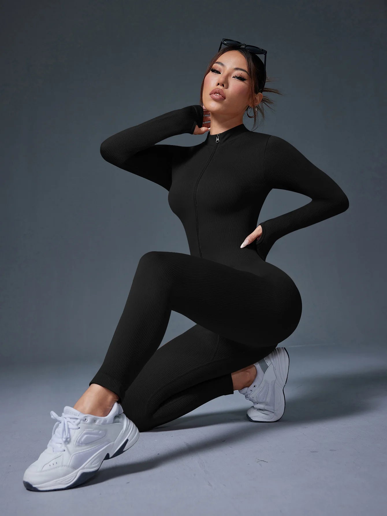 Women Half Zip Jumpsuit Activewear Set For Gym And Yoga