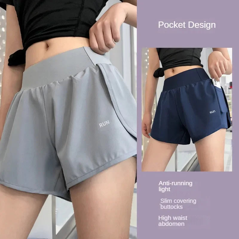 Women's Leisure Sports Breathable Slimming Yoga Shorts Two-Piece