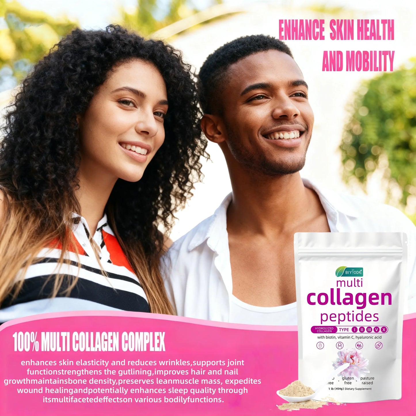 BIYODE Hydrolyzed Collagen Powder For Skin Hydration Wrinkles Hair Nails