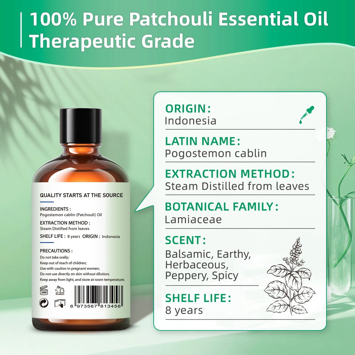 HIQILI Patchouli Essential Oil Pure for Aromatherapy Diffuser Humidifier