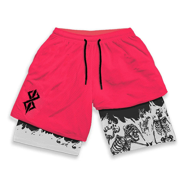 HooThreads Berserk Skull Print 2 In 1 Running Shorts For Men
