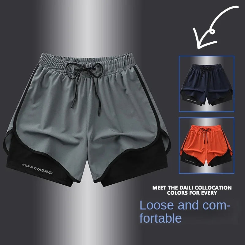 Unisex Polyester Running Shorts Double Layer Anti Glare For Sports