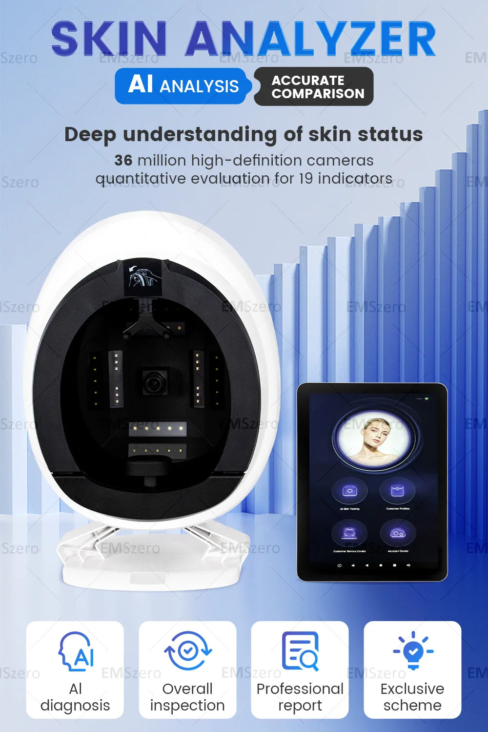 AISIA Q1 3D Facial Skin Analyzer Machine 8 Light Spectrum