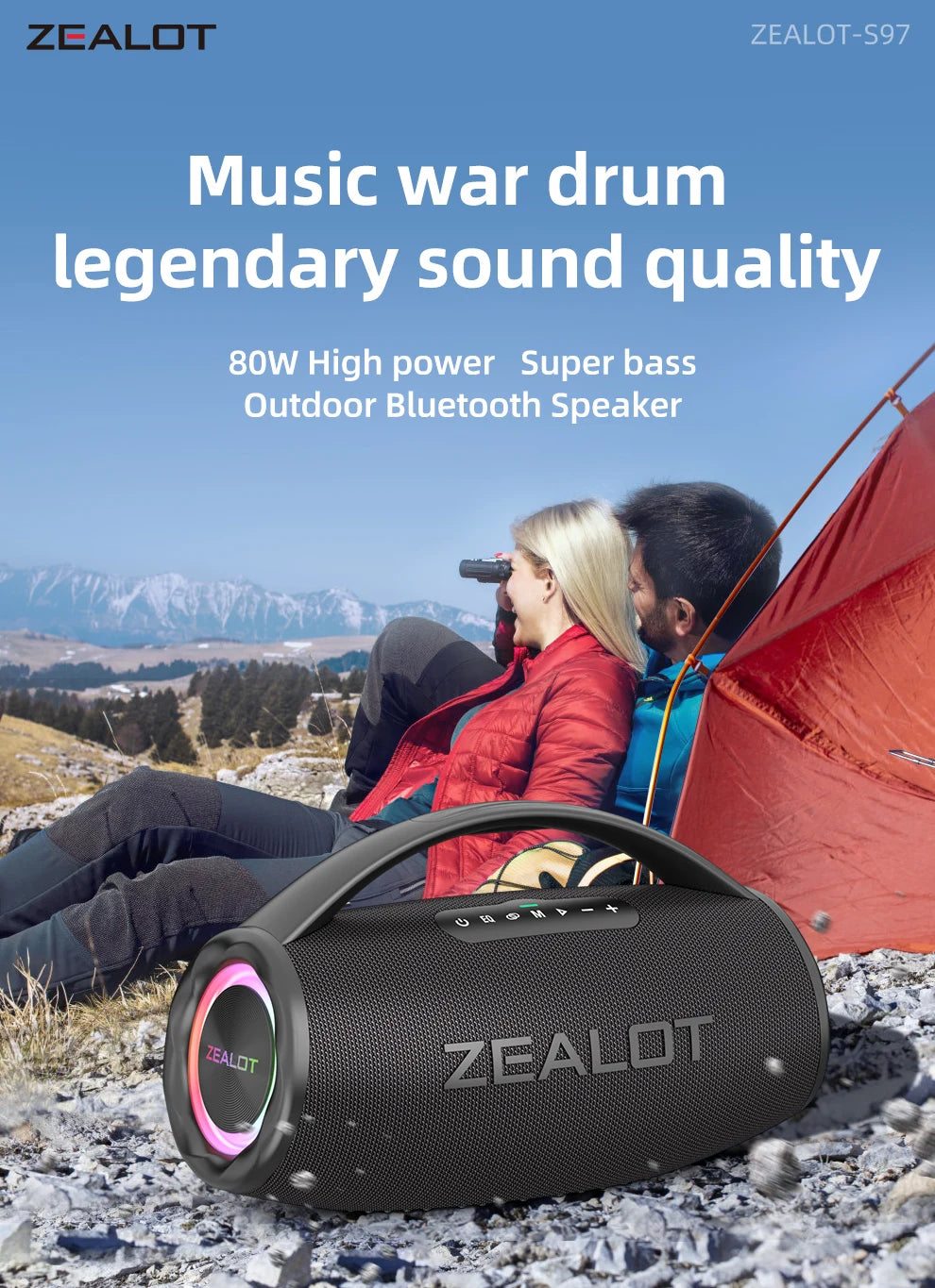 ZEALOT S97 80W Bluetooth Speaker With RGB Lights Subwoofer