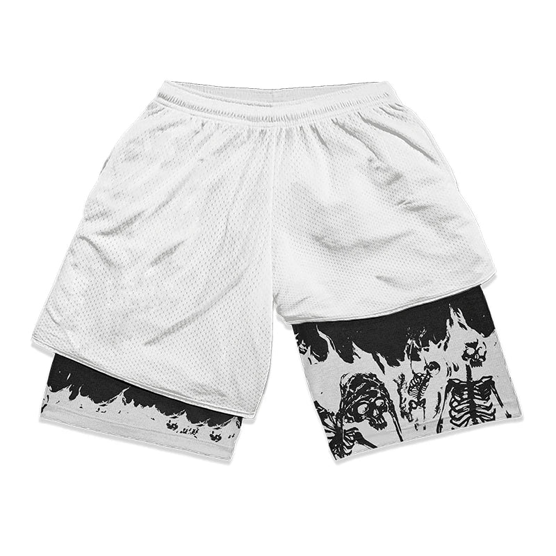 HooThreads Berserk Skull Print 2 In 1 Running Shorts For Men