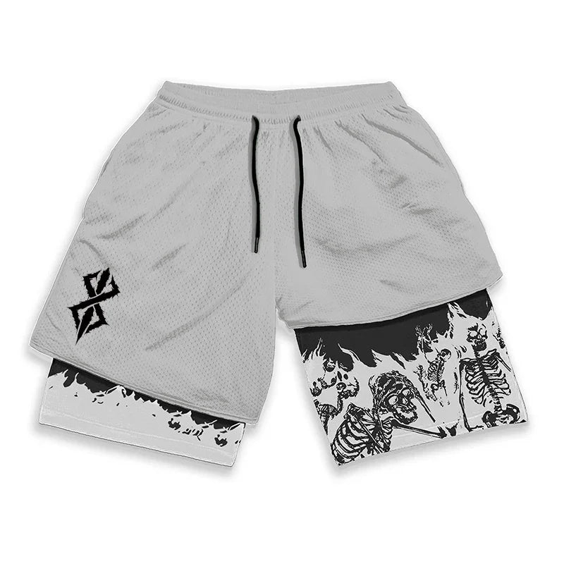 HooThreads Berserk Skull Print 2 In 1 Running Shorts For Men
