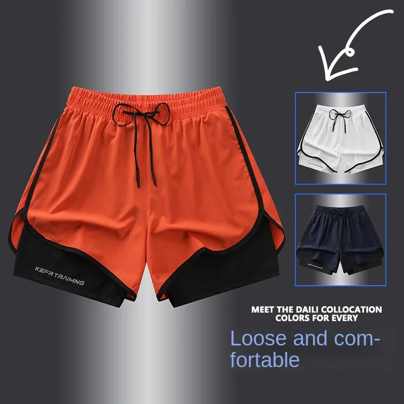 Unisex Polyester Running Shorts Double Layer Anti Glare For Sports