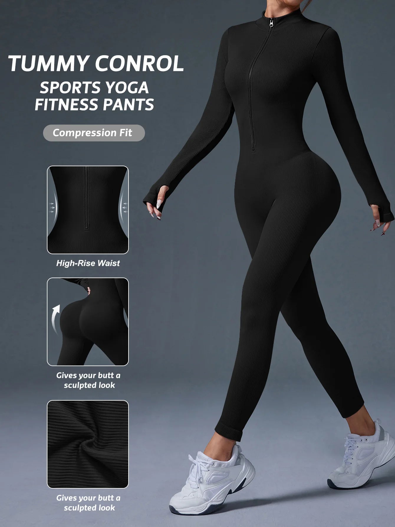 Women Half Zip Jumpsuit Activewear Set For Gym And Yoga