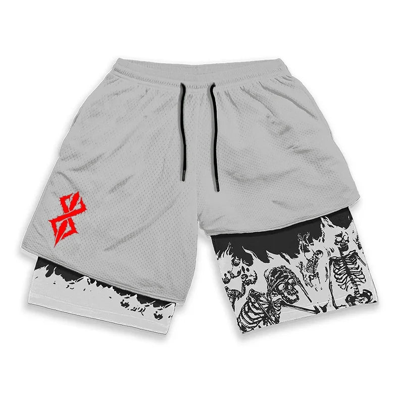 HooThreads Berserk Skull Print 2 In 1 Running Shorts For Men