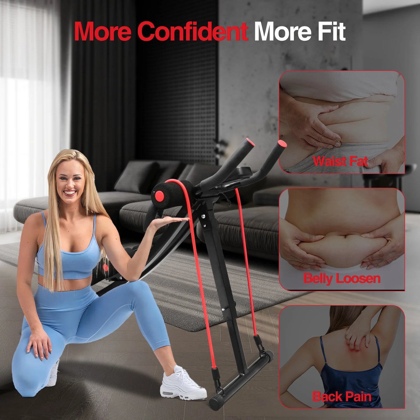 GIKPAL Foldable Ab Machine For Home Gym Abdominal Trainer LCD Display