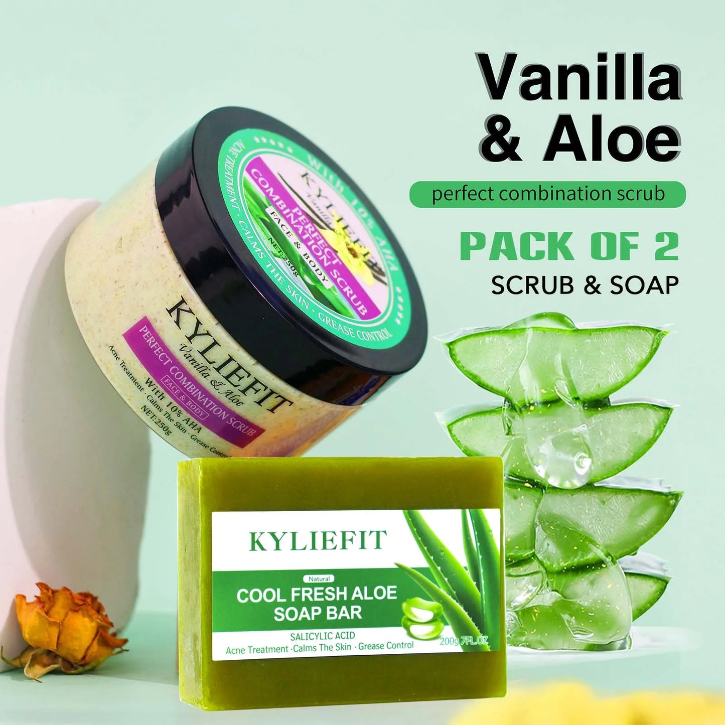 AILKE Premium Organic Scrub Set For Face Body Hands Aloe