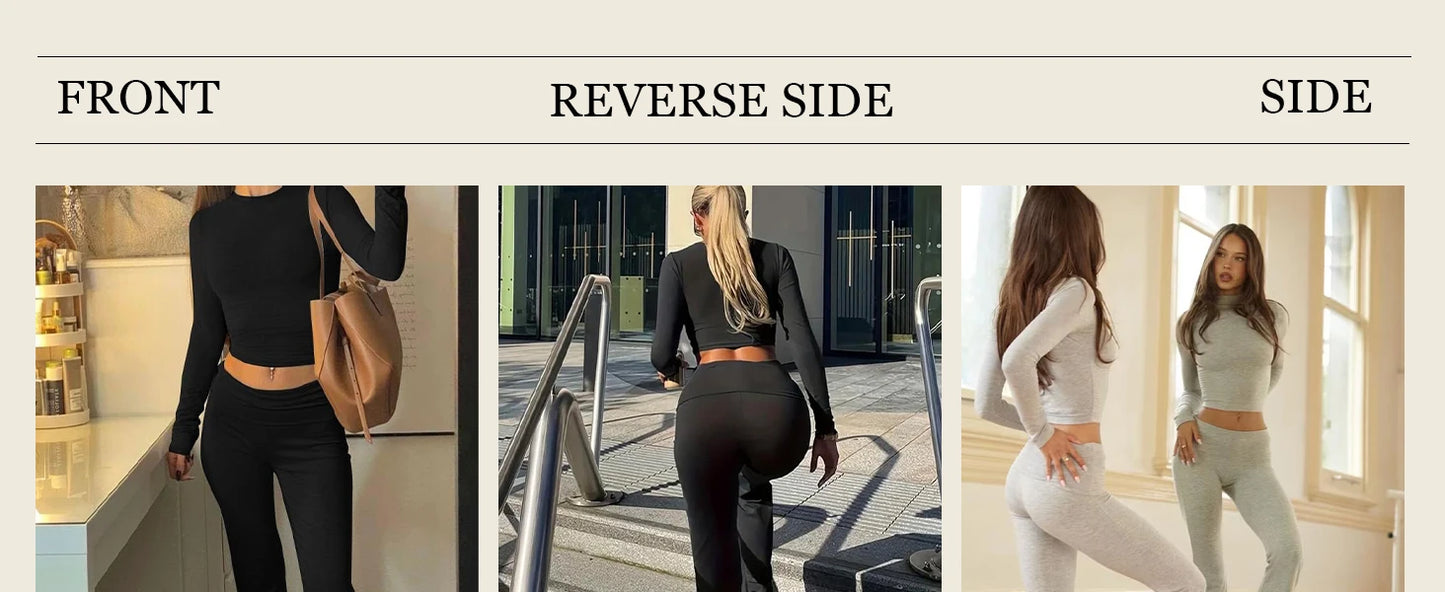 Women's Yoga Two Piece Set Long Sleeve Wide Leg Activewear