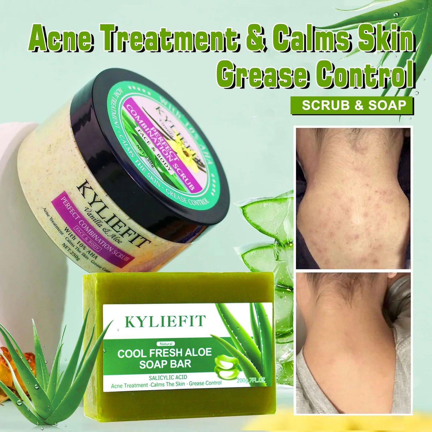 AILKE Premium Organic Scrub Set For Face Body Hands Aloe