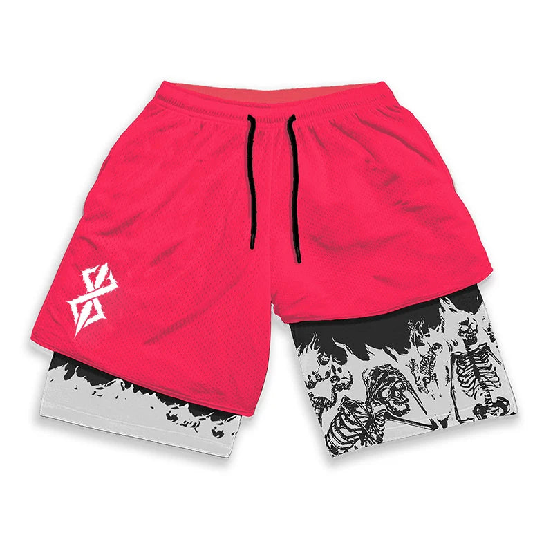 HooThreads Berserk Skull Print 2 In 1 Running Shorts For Men
