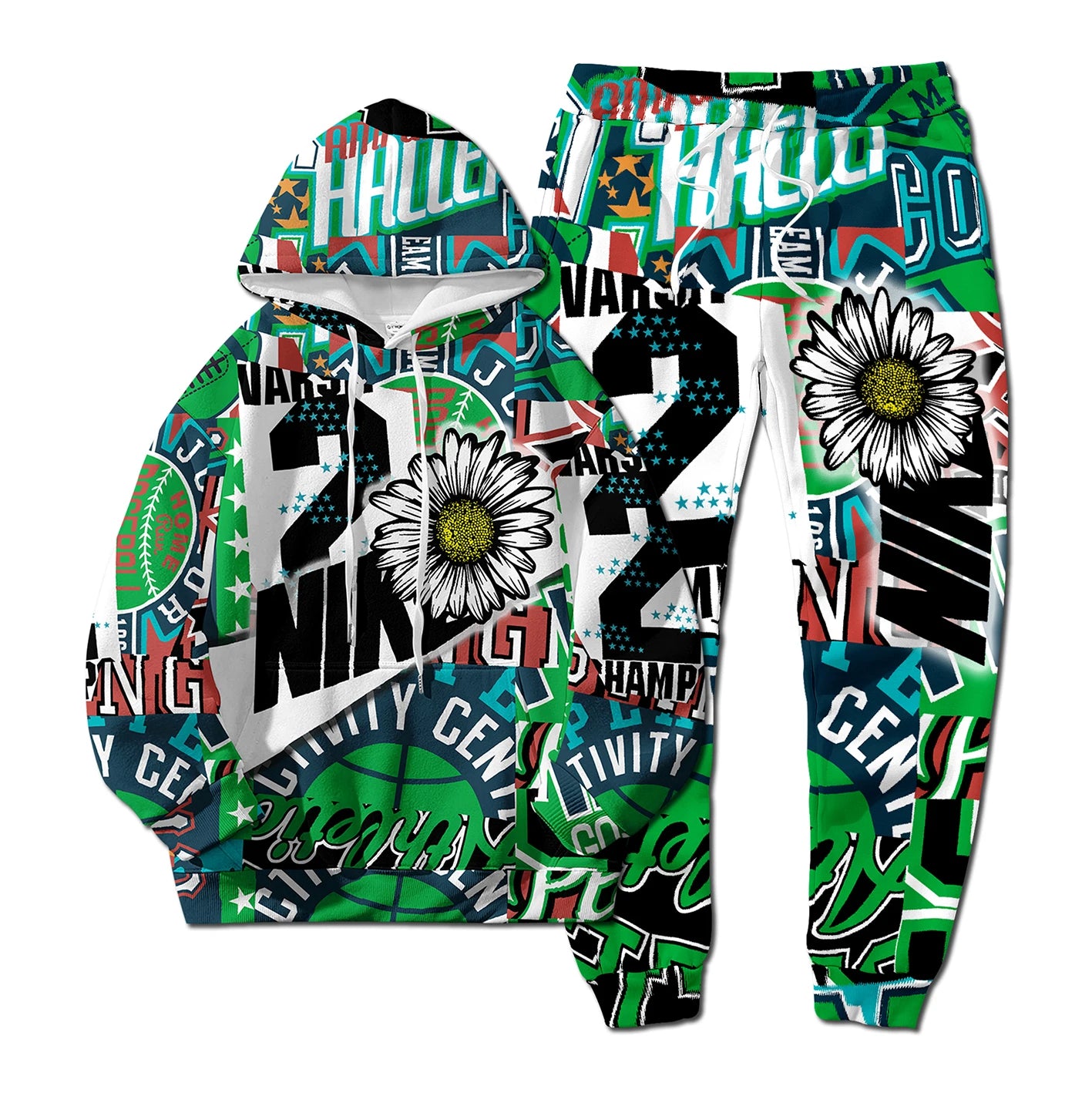 CN Jiangxi European Style NK Letter Hoodie And Pants 2 Piece Set